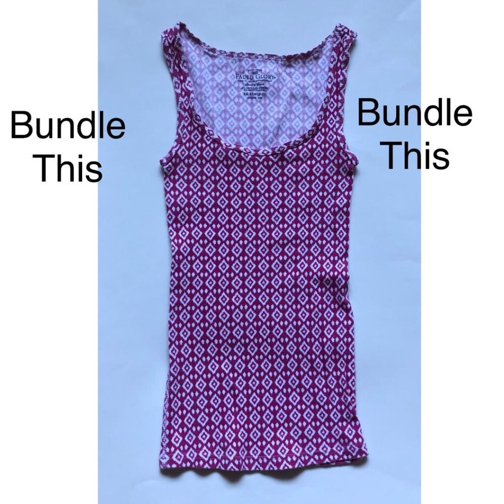 Faded Glory, Pink & White, stretchy, tank top, Size XS